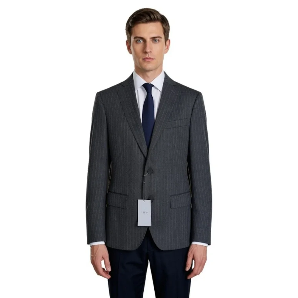 IRO Paris Mens Pitea Dark Grey Pinstripe Virgin Wool Blazer Jacket AR841 Size 50
